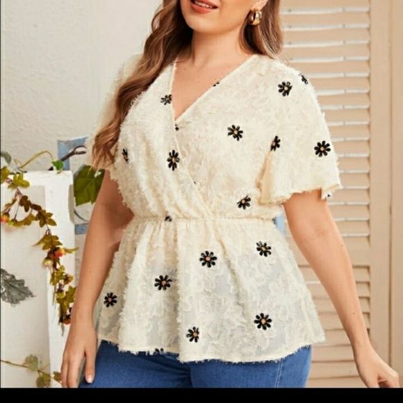 V-neck Plus sz 16 18 20 baby doll Lace blouse - Picture 6 of 16